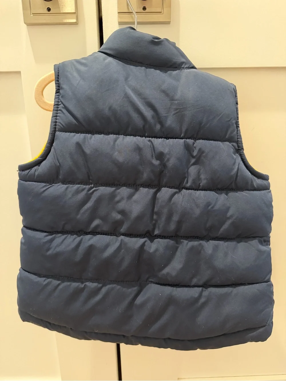 Old Navy Toddler Puffer Vest 18-24M Navy Blue Yellow Fleece Zip